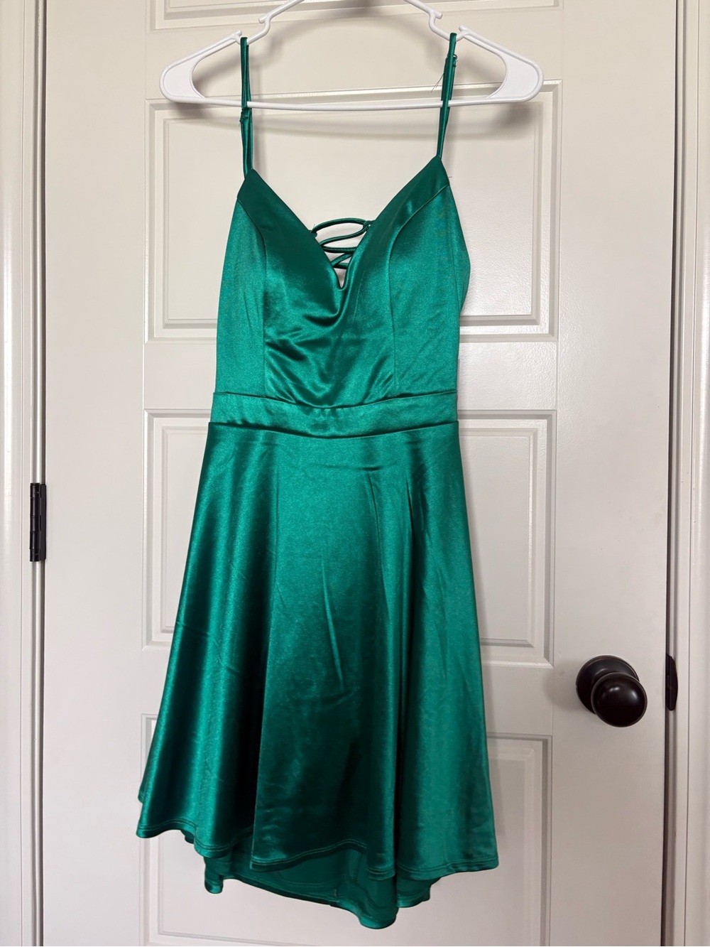 Macy's Emerald Green Satin Spaghetti-Strap Skater Dress